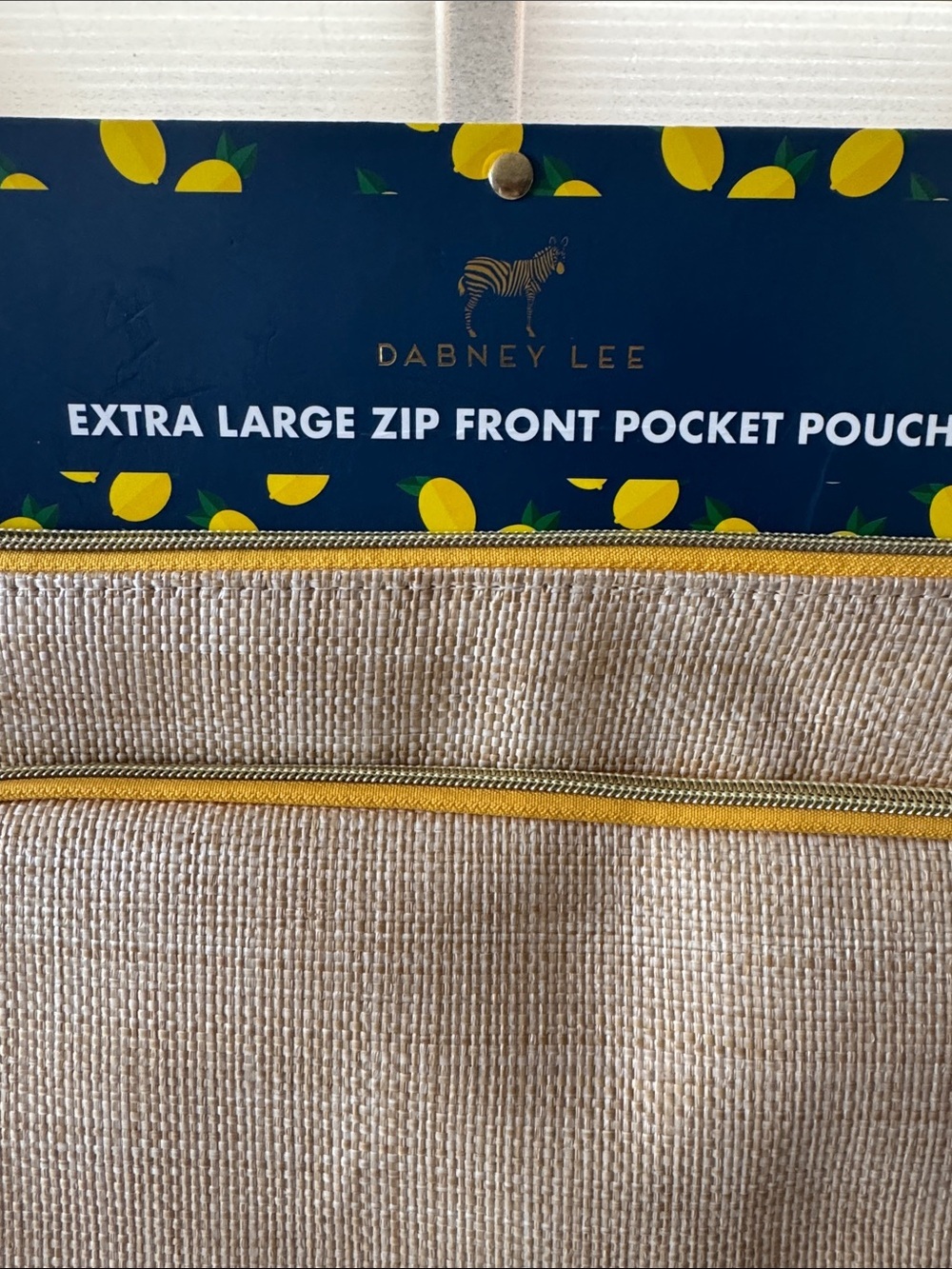 Dabney Lee Natural Looking Straw Pouch with Yellow Accents and Embroidered Lemon - Picture 2 of 10